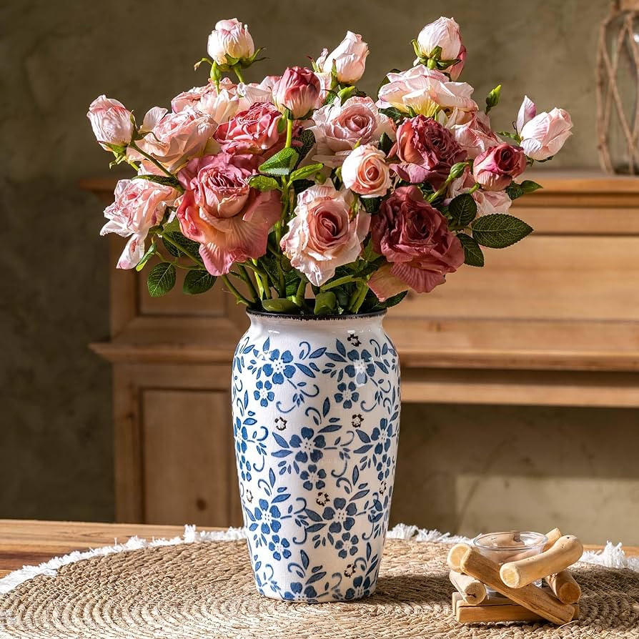 Blue and White Vintage Vase, Chinoiserie Floral Vase, Retro Ice Cracked Ceramic Large Vases for H... | Amazon (US)