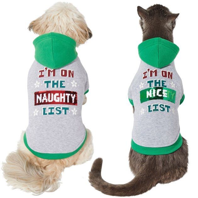 FRISCO Flip Sequin Naughty/Nice List Dog & Cat Hoodie, X-Small - Chewy.com | Chewy.com