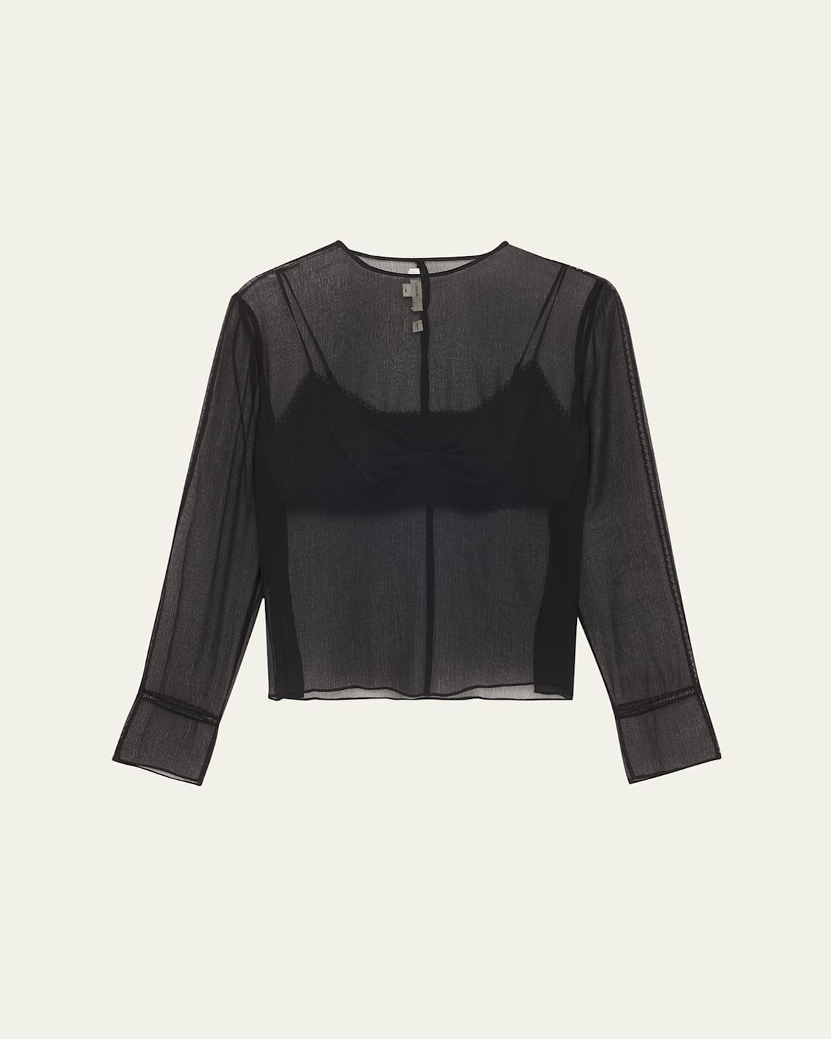 Sheer Lace-Trim Long-Sleeve Top | Bergdorf Goodman