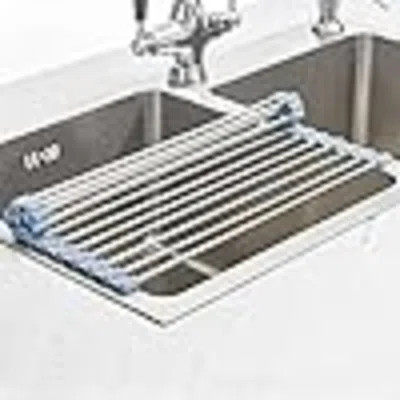 Over The Sink Dish Drying Rack, Stainless Steel Roll Up Dish Drying Rack Kitchen Dish Rack Sink Drying Rack, Foldable Dish Drainer, 17.5''X13.7'' | Wayfair North America