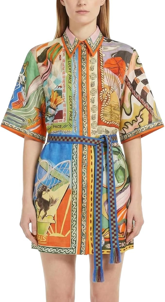 Femiserah Women's Summer Button Down Shirt Dresses with Belt Short Sleeve Floral Collared Dress V... | Amazon (US)