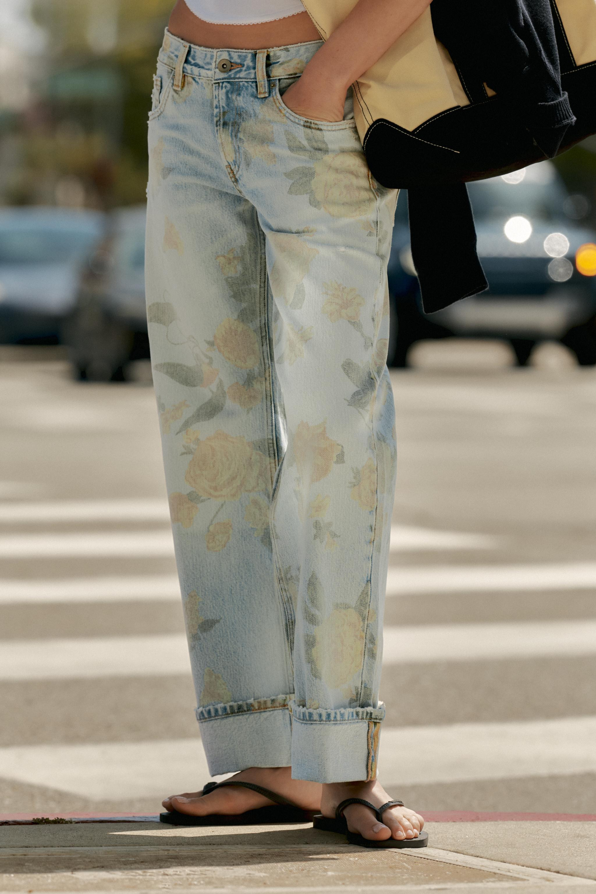 TRF LOW RISE LOOSE FIT PRINTED FOLDED JEANS | Zara US