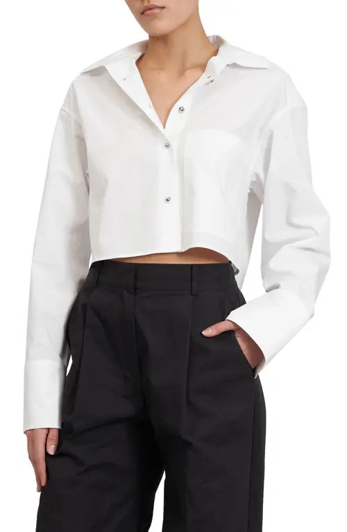 Rebecca Minkoff Layne Crop Button-Up Shirt in Bright White at Nordstrom, Size Small | Nordstrom