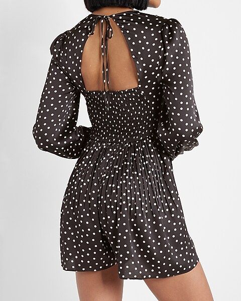 Polka Dot Pleated Button Front Romper | Express