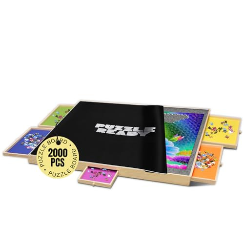 Large Puzzle Board 2000 Pieces - 41” x 32” Puzzle Board with 5 Colourful Drawers & Cover Mat - Board Game Puzzle Table with Felt Working Space & Carrying Handle for Adults & Children - Puzzle Ready | Amazon (US)
