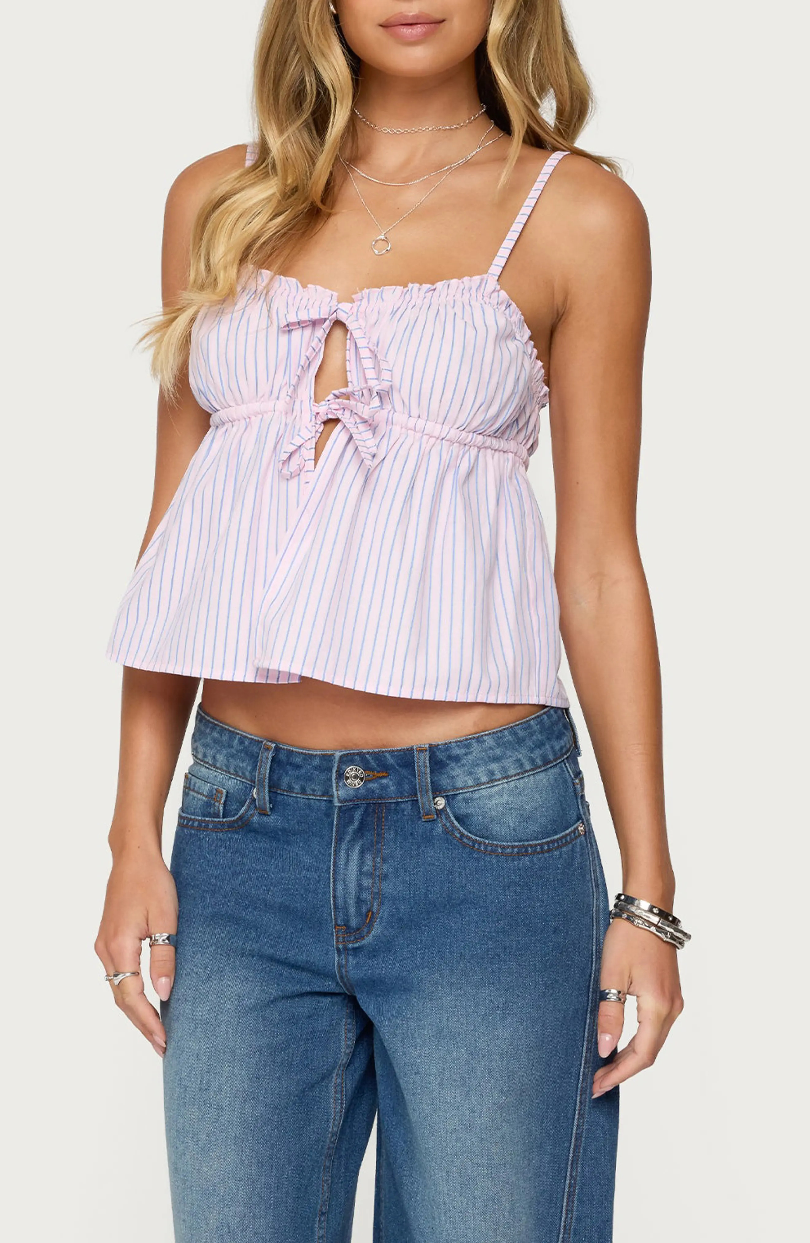 EDIKTED Avenley Stripe Tie Front Babydoll Camisole (Women) | Nordstrom | Nordstrom