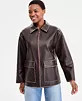 Bcbgmaxazria Women's Zip-Front Faux-Leather Coat - Brown | Macy's