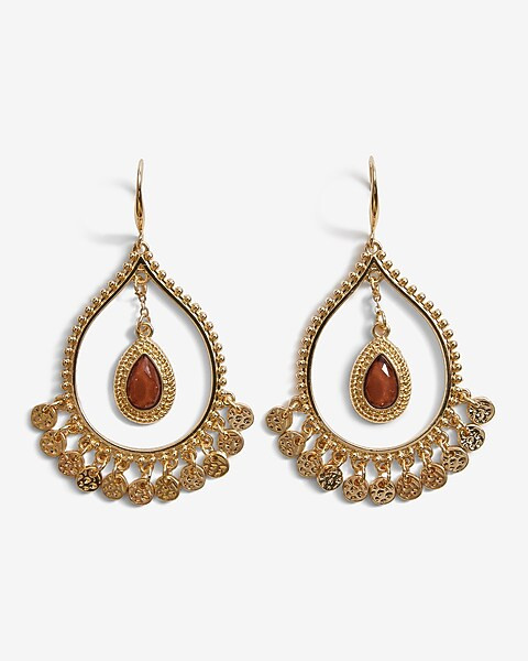 Teardrop Stone Charm Drop Earrings | Express