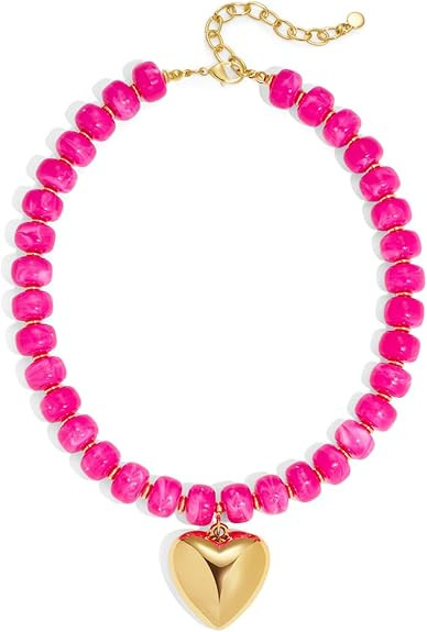 Puffy Gold Heart Necklaces For Women Chunky Beaded Necklace in Several Colorways Short Heart Chok... | Amazon (US)