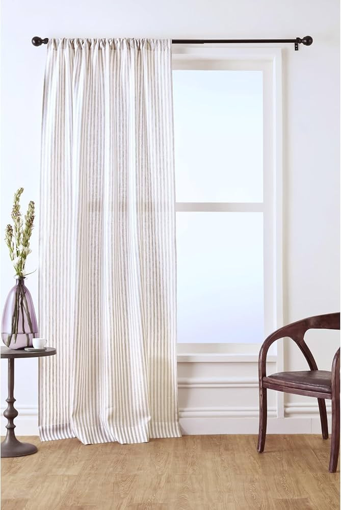 Solino Home Striped Linen Curtain 52 x 84 Inch – Amalfi Stripe Lightweight Rod Pocket Curtain ... | Amazon (US)