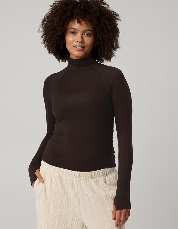OFFLINE By Aerie Thumbs Up Long Sleeve Turtleneck Shirt | American Eagle Outfitters (US & CA)