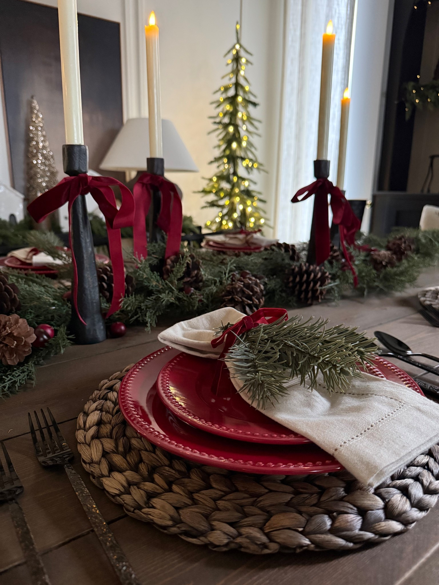 Classic Christmas table. What I’m using for Christmas morning this year…traditionally festive❤️
Deep red dinnerware..it is from Walmart, and you won’t believe the price! 
Holiday tablescapes 

#LTKSeasonal #LTKHome