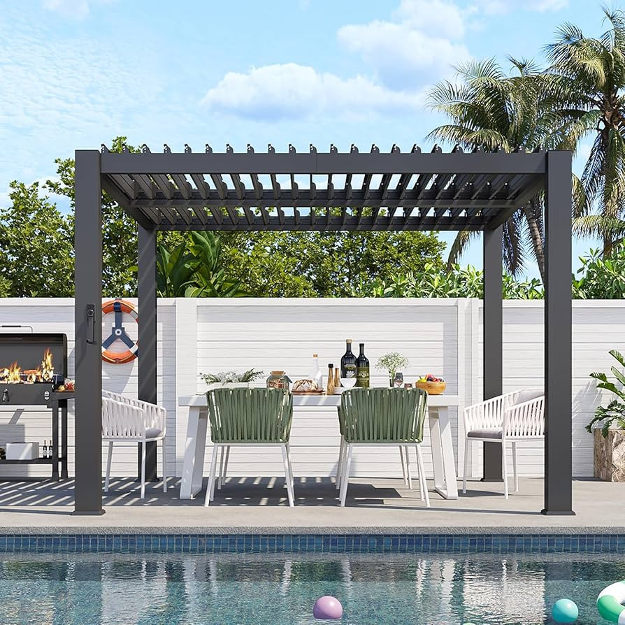 Aoxun Louvered Pergola 10' x 10' 96S Outdoor Metal Pergola with Adjustable Top for Decks, Gardens... | Amazon (US)