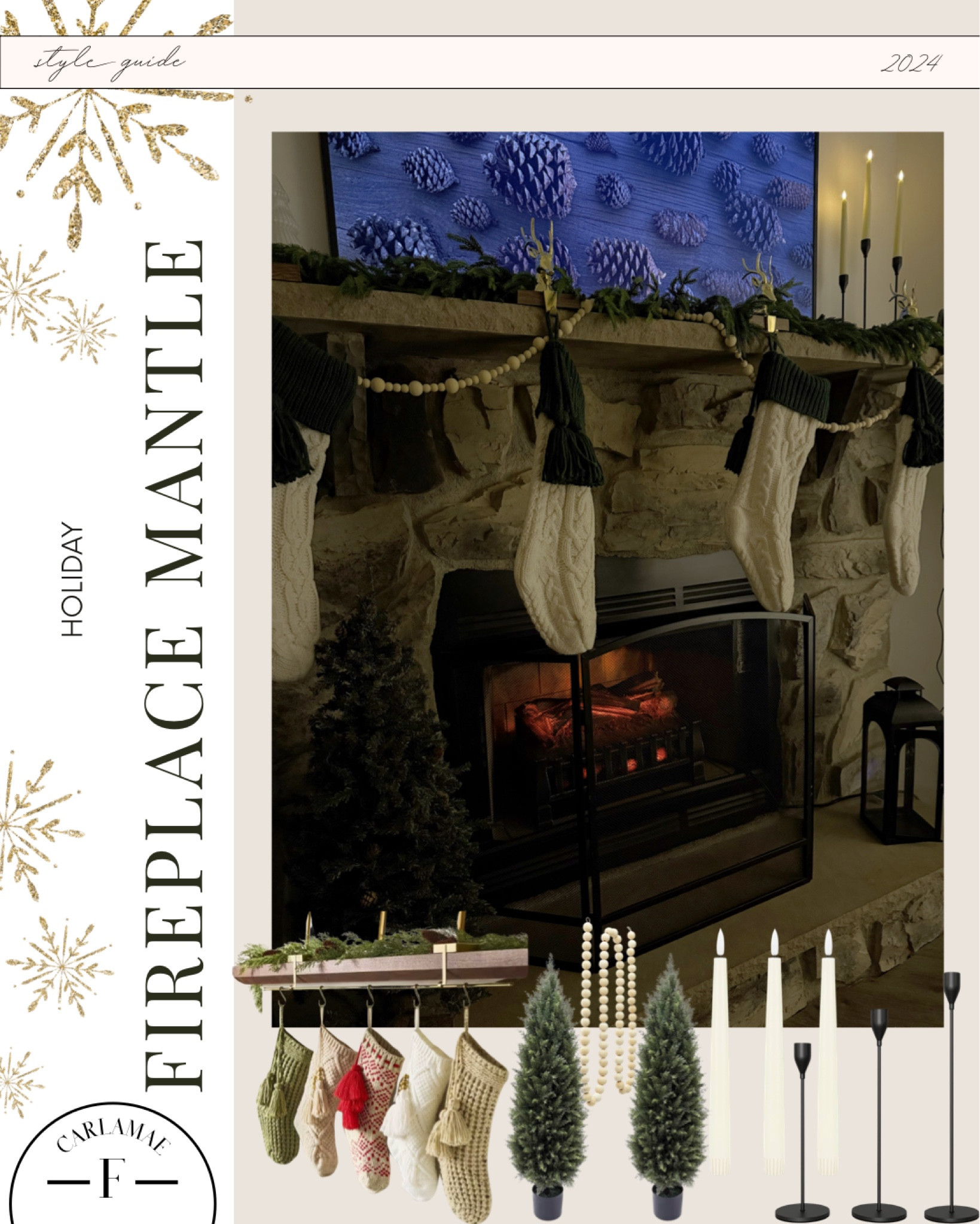 Fireplace mantle decor / fireplace decor / holiday mantle decor / christmas mantle decor / christmas decor / knit stockings / wooden garland / battery operated lights / artificial trees / faux tree / frame tv 

#LTKHome #LTKHoliday #LTKSeasonal