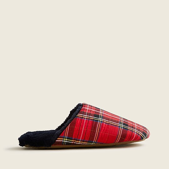 Sherpa-lined slippers in plaid | J. Crew US