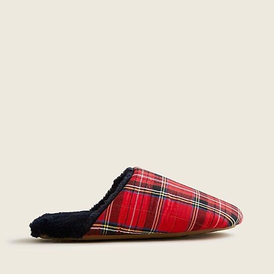 Sherpa-lined slippers in plaid | J.Crew US