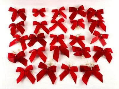 Set of 24 Vtg Red Velvet Christmas Bow Ornaments Tree Garland Decor Twist Tie | eBay US