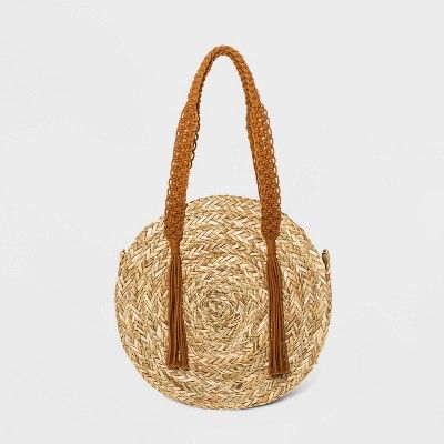 Straw Circle Macrame Handle Tote Handbag - Universal Thread&#8482; Natural | Target