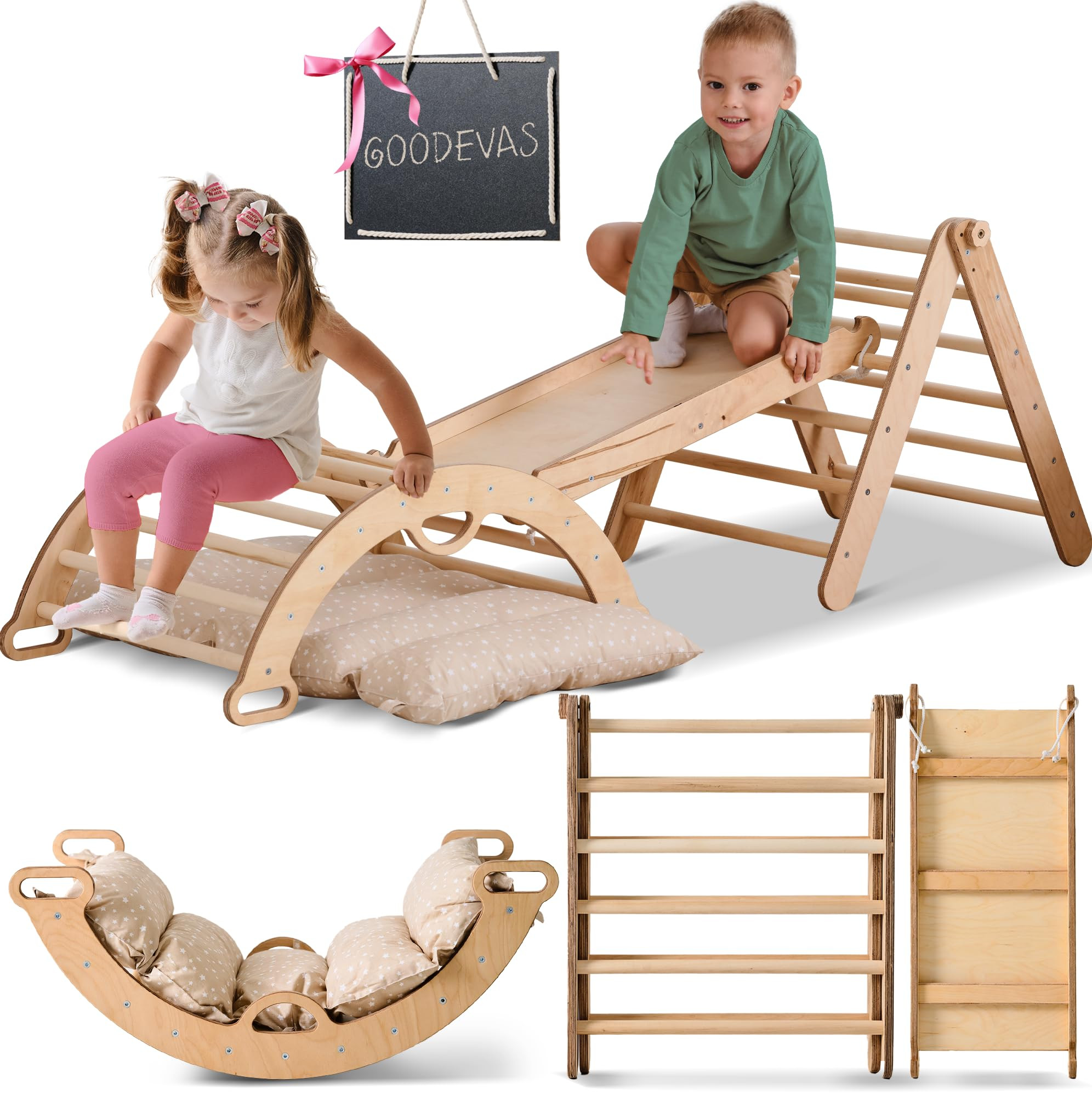 5-in-1 Indoor Climbing Frame for Toddlers -Triangle Ladder, Climbing Arch, Slide, Rope and Cushio... | Amazon (US)
