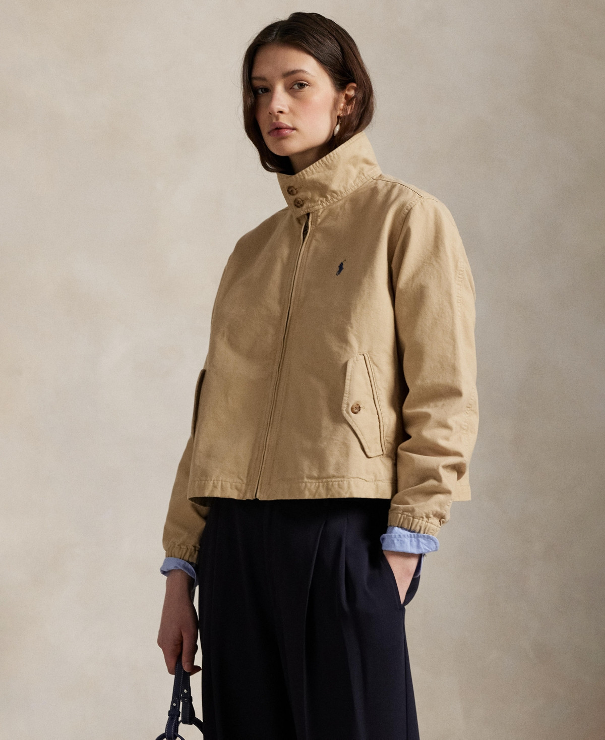 Polo Ralph Lauren Women's Canvas Stand Collar Jacket - Beige | Macy's