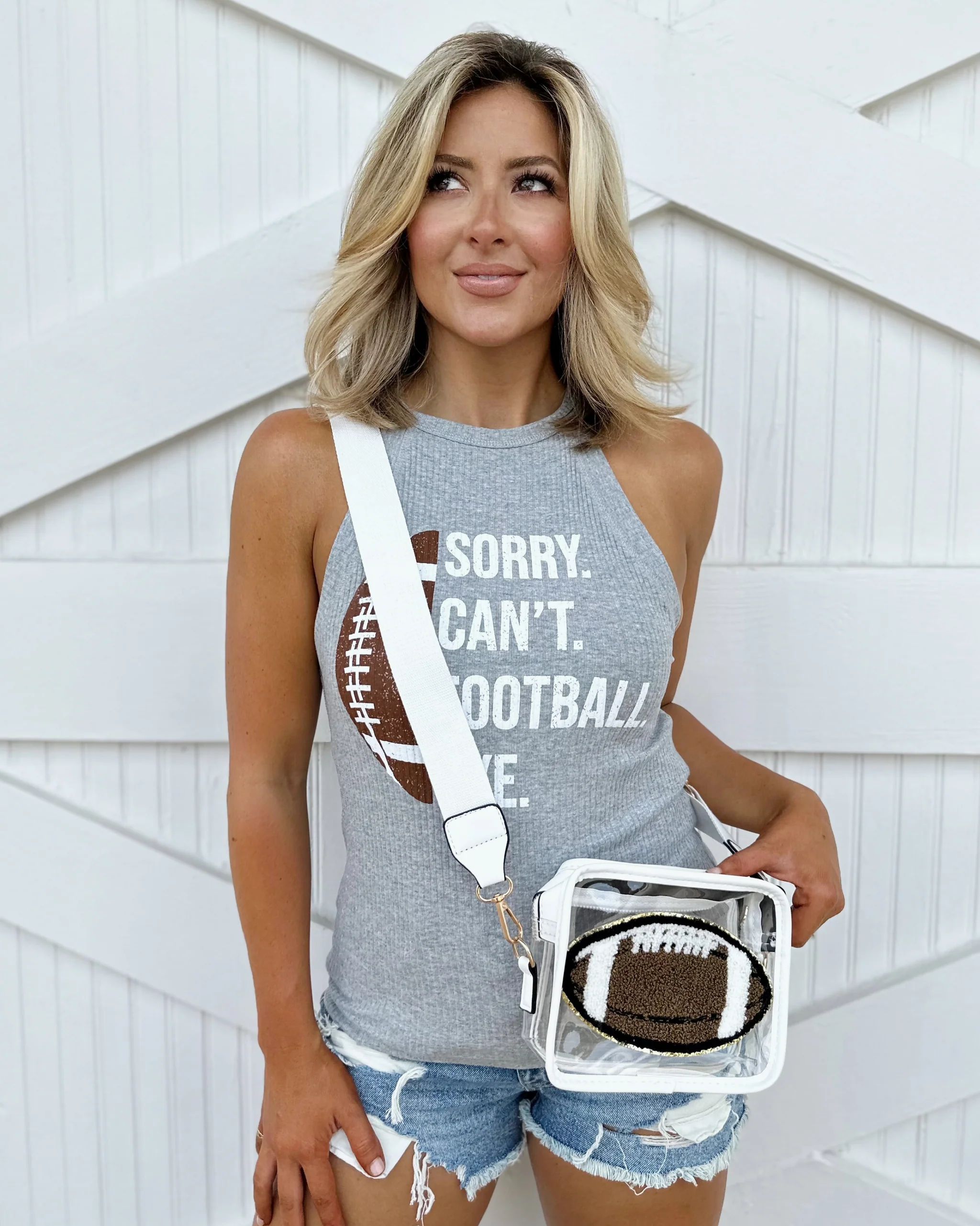 White Football Chenille-Patch Stadium-Approved Clear Purse | Live Love Gameday®