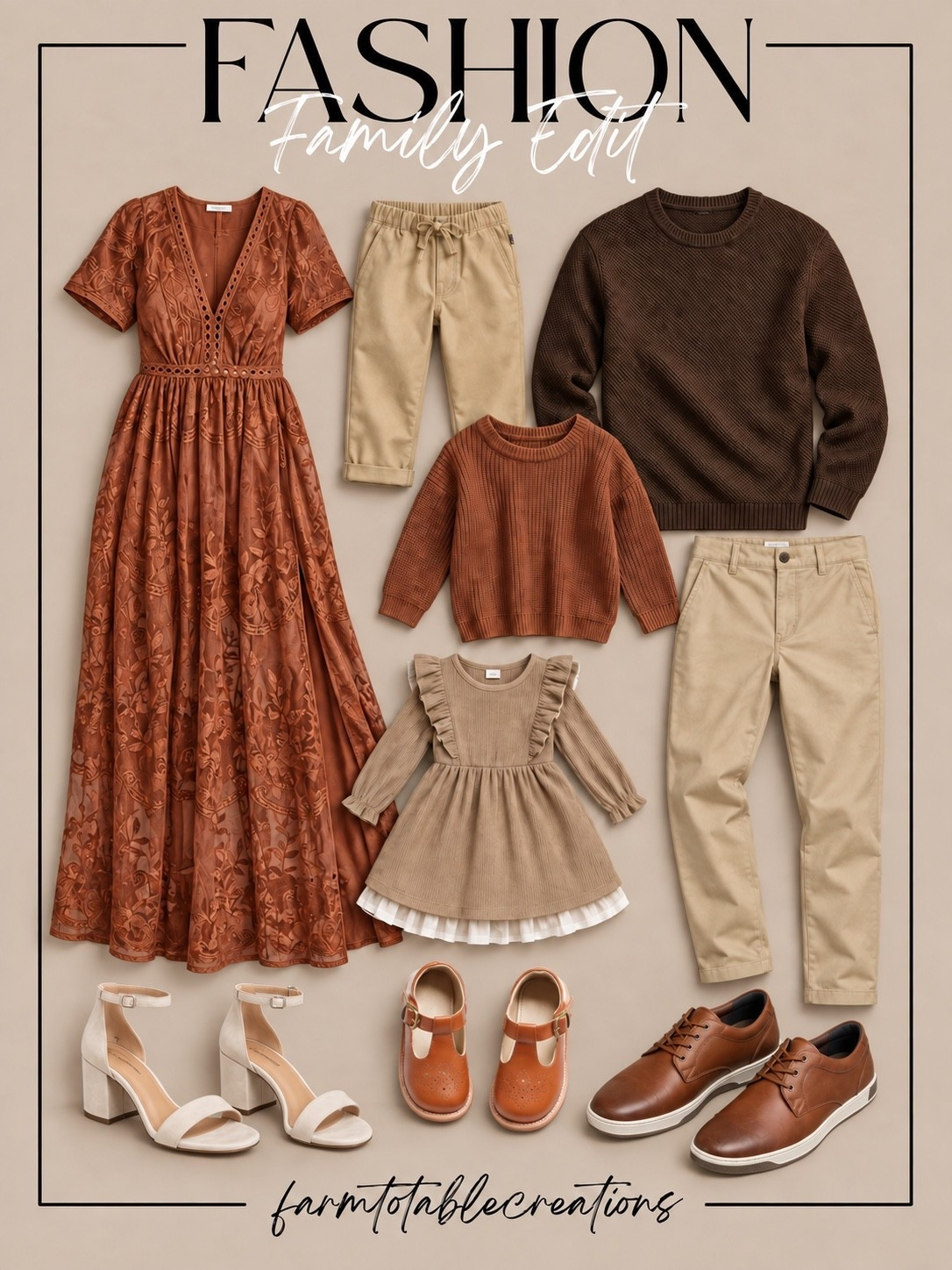 Coordinating Fall Family Outfits 🤎🍂

Fall family photos are all about warm, coordinating tones without everyone looking too matchy! Rust, chocolate brown, camel, and soft khaki create the prettiest autumn palette, with a mix of dresses, sweaters, chinos, and classic shoes giving everyone their own look while still feeling beautifully pulled together.

These outfit ideas would be perfect for fall family photos, Thanksgiving, church, or any autumn gathering. The mix of textures and earthy shades makes the whole family look coordinated, comfortable, and photo-ready.

Follow @farmtotablecreations on Instagram for more cozy home finds and trending decor.

#LTKFamily #LTKStyle #FamilyOutfits #FallFamilyPhotos #FamilyPhotoOutfits #FallOutfits #FallFashion #FamilyStyle #CoordinatingOutfits #AutumnStyle #ThanksgivingOutfits #NeutralStyle #FallFamilyOutfits #LTKFinds

#LTKSeasonal #LTKmomlife #LTKOver40