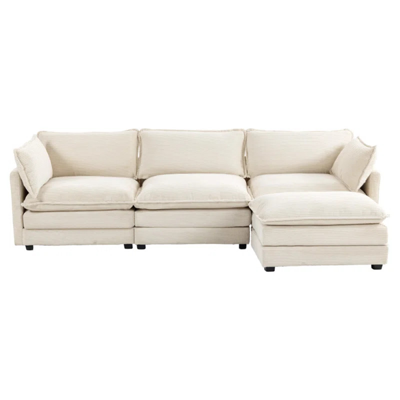 Redenius 4-Piece 112'' Upholstered Corduroy L-Shape Sectional | Wayfair North America