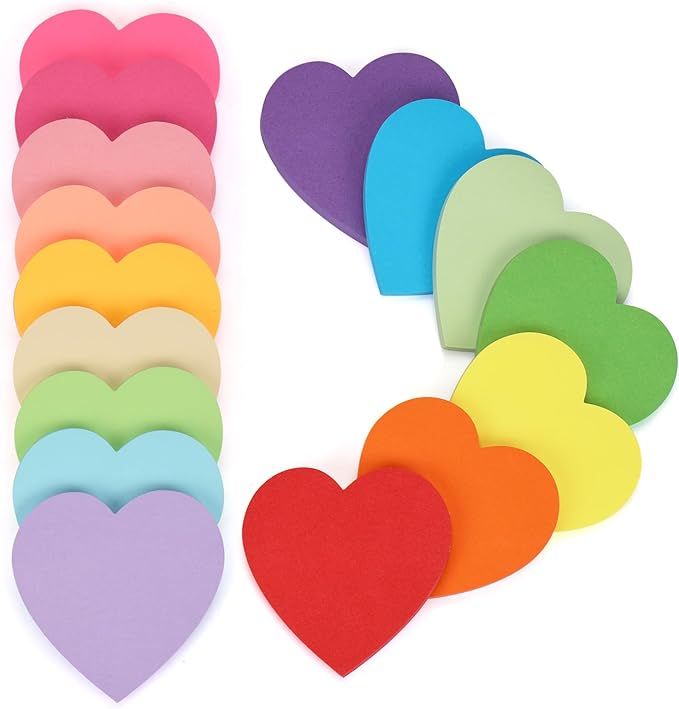 EOOUT 16 Colors Sticky Notes Heart Shape Sticky Pad Cute Memo Pads Colorful Self-Sticky Note Pads... | Amazon (US)