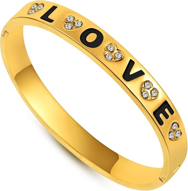 lybeilyn Gold Bangle Bracelets for Women, Enamel Letter Love Bracelet, Stainless Steel Jewelry No... | Amazon (US)