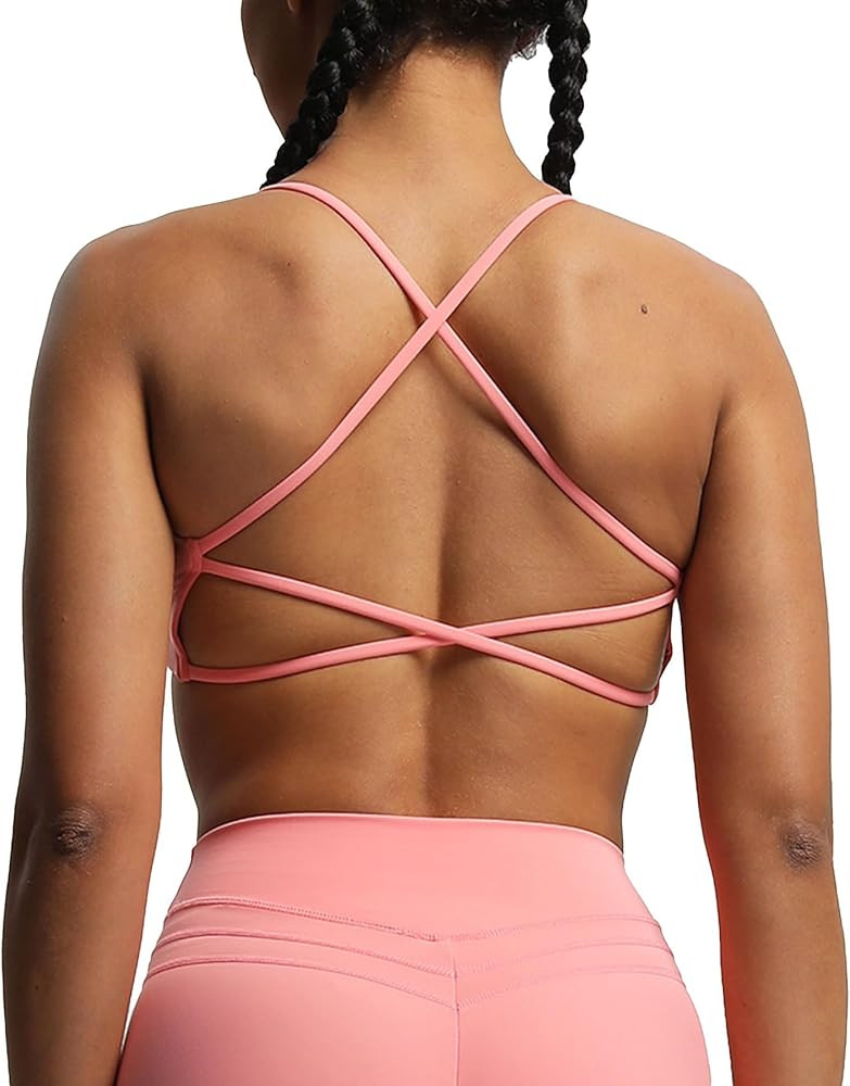 Aoxjox Women's Workout Sports Bras Fitness Backless Padded Ivy Low Impact Bra Yoga Crop Tank Top | Amazon (US)