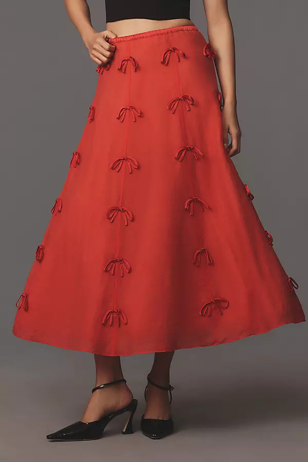Hope for Flowers by Tracy Reese Linen Bow Midi Skirt | Anthropologie (US)