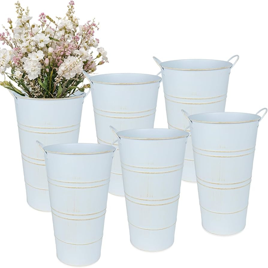 12 Inch Galvanized Metal Vases for Flowers - 6 Pcs Farmhouse Decorative Tall Flower Bucket with H... | Amazon (US)