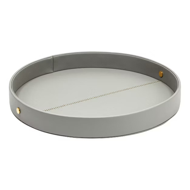 Juvale Faux Leather Round Decorative Serving Tray for Coffee Table & Ottoman, Gray, 13.5 x 1.8 In | Target