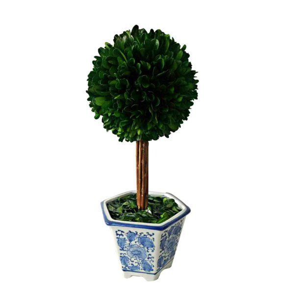 14.2" Boxwood Ball Topiary Tree in a Greek-style Blue and White Ceramic Pot - with Hand-Painted F... | Walmart (US)
