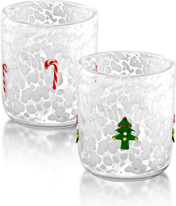 2Pcs Christmas Icon Juice Glasses Set, 16oz Candy Cane & Christmas Tree Icon Drinking Juice Glass... | Amazon (US)