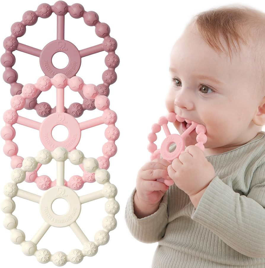 3 Pack Ring Teether Baby Infant Toys, Baby Essentials, Silicone Teething Ring Toys for Babies 6 M... | Amazon (US)