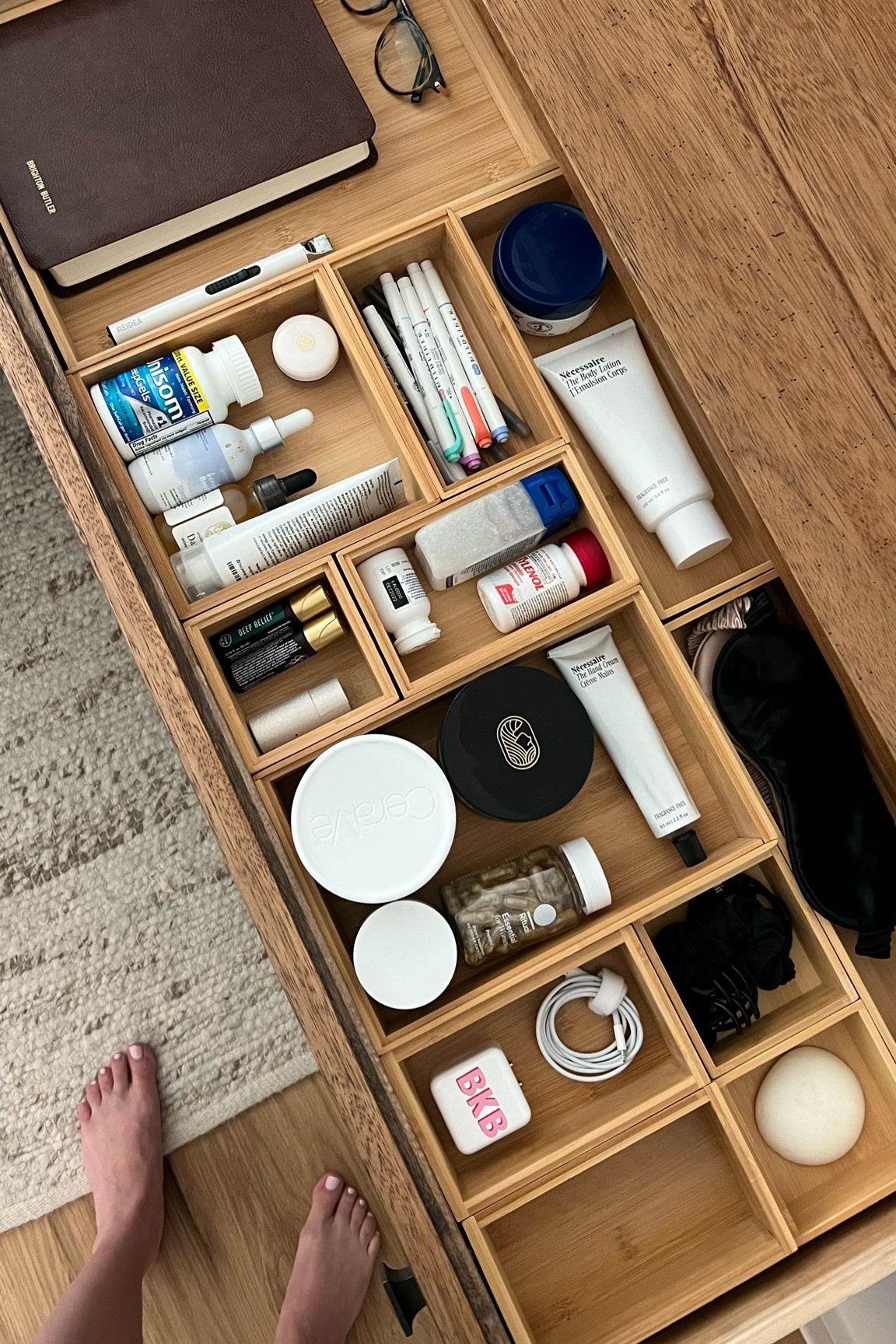 Bedside table organization 