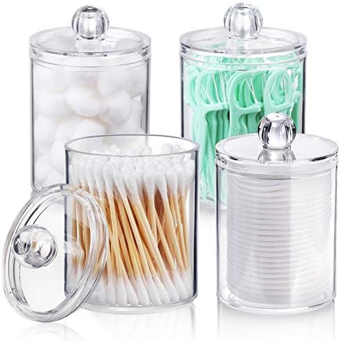 AOZITA 4 Pack Qtip Holder Dispenser for Cotton Ball, Cotton Swab, Cotton Round Pads, Floss - 10 oz C | Amazon (US)