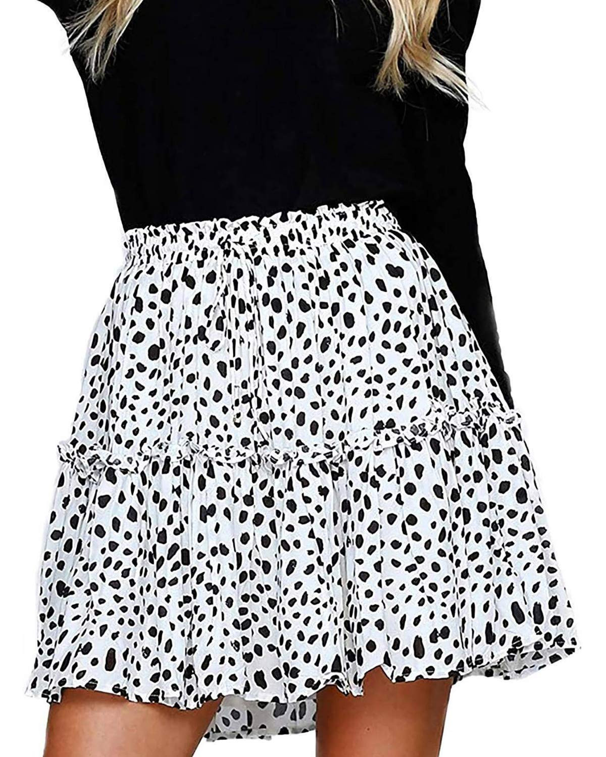 Alelly Women's Summer Cute High Waist Ruffle Skirt Floral Print Swing Beach Mini Skirt | Amazon (US)