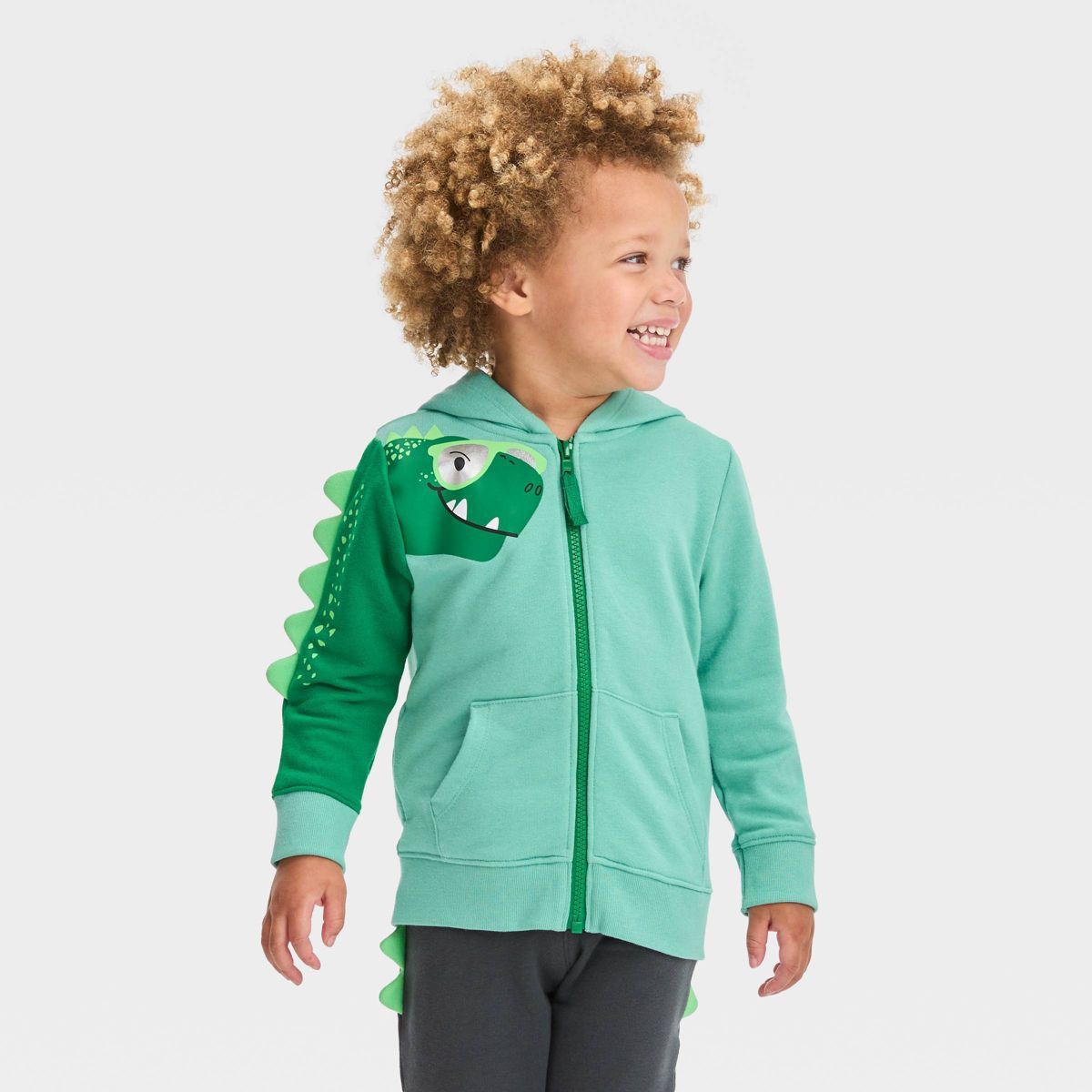Toddler Boys' Dinosaur Printed French Terry Zip-Up Hoodie Sweatshirt - Cat & Jack™ Aqua Green | Target