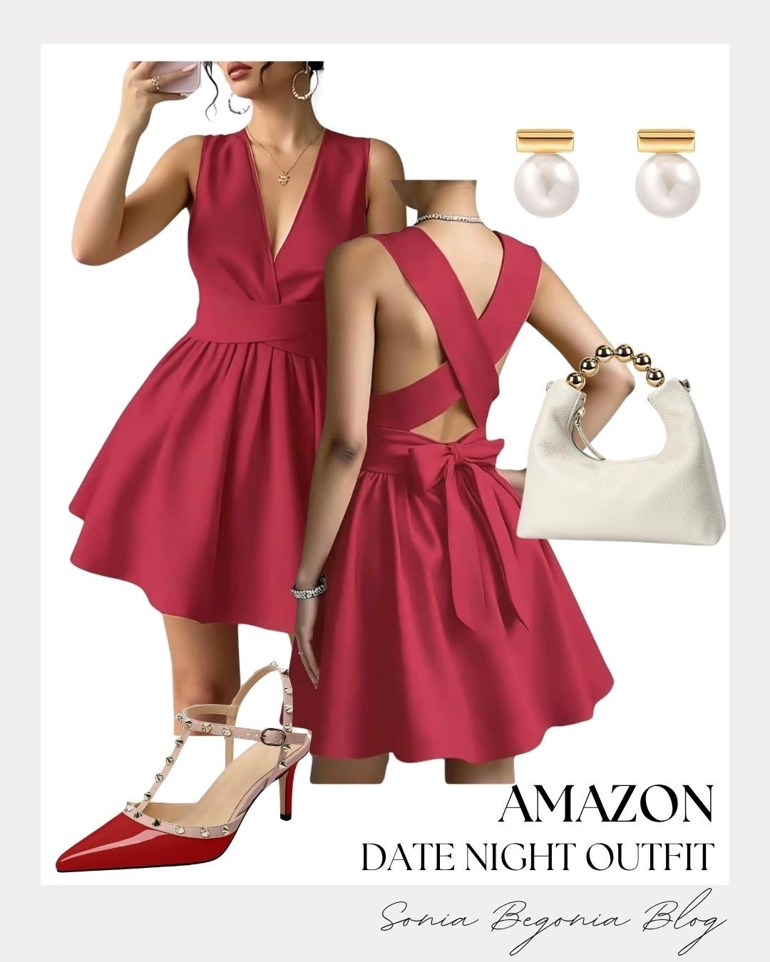 Turn heads on your next date night in this stunning deep red backless mini dress! ❤️

Styled with a chic tie-back bow, gold-beaded white handbag, pearl drop earrings, and studded pointed heels. ✨

#AmazonFashion #DateNightOutfit #LTKfashion #OOTN #RedDress #LTKshopper

#LTKootd #LTKWedding