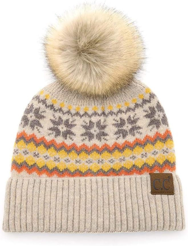 ScarvesMe Women's Winter Thick Soft Nordic Fair Isle Pom Beanie Hat | Amazon (US)