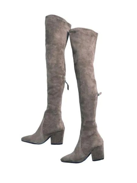 Goodnight Macaroon 'Carina' Taupe Over The Knee Suede Leather Boots | Goodnight Macaroon