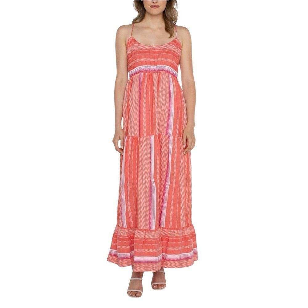 Liverpool LA Tiered Cotton Maxi Dress Stripe Racerback Sundress XS Coral NWT | Poshmark