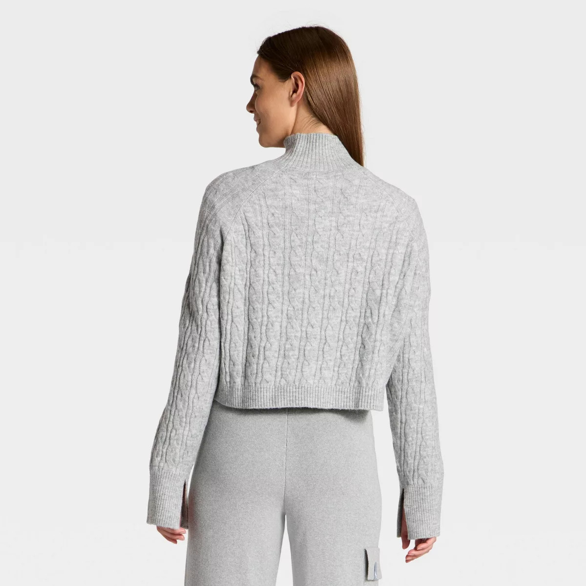 Women's Mock Neck Cable Knit Sweater - JoyLab™ Heathered Gray XXS | Target