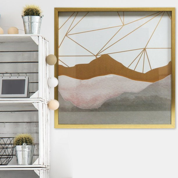 Linden Ave Watercolor Mountains Metallic and Blush Shadowbox Wall Art, 24W x 24H in. - Walmart.co... | Walmart (US)