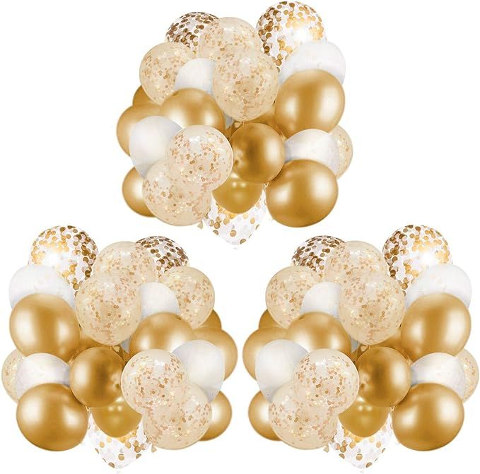 60 Pack Gold Balloons + Gold Confetti Balloons w/Ribbon | Balloons Gold | Gold Balloon | Gold Lat... | Amazon (US)