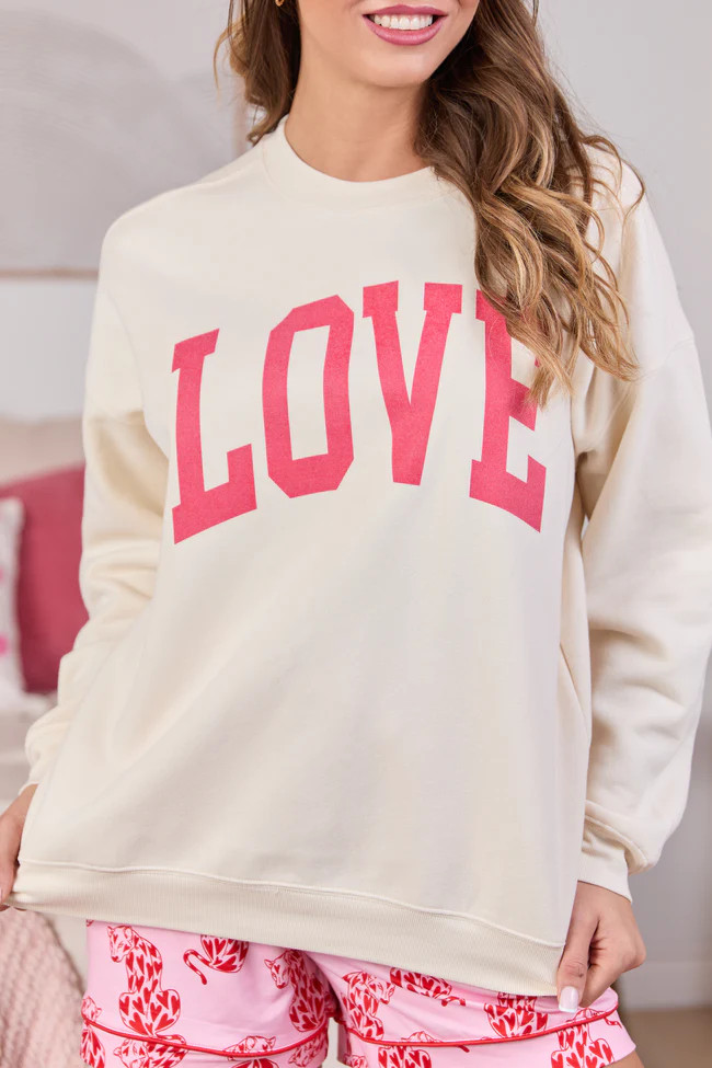 Love Block Cream Graphic Sweatshirt | Pink Lily