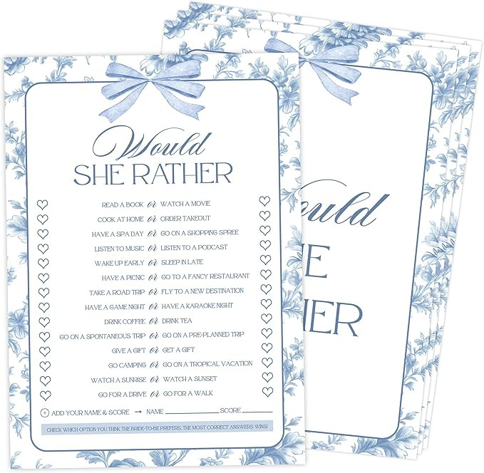 Something Blue Before I Do Would She Rather Bridal Shower Game, Pack of 30 Game Cards, Vintage Br... | Amazon (US)