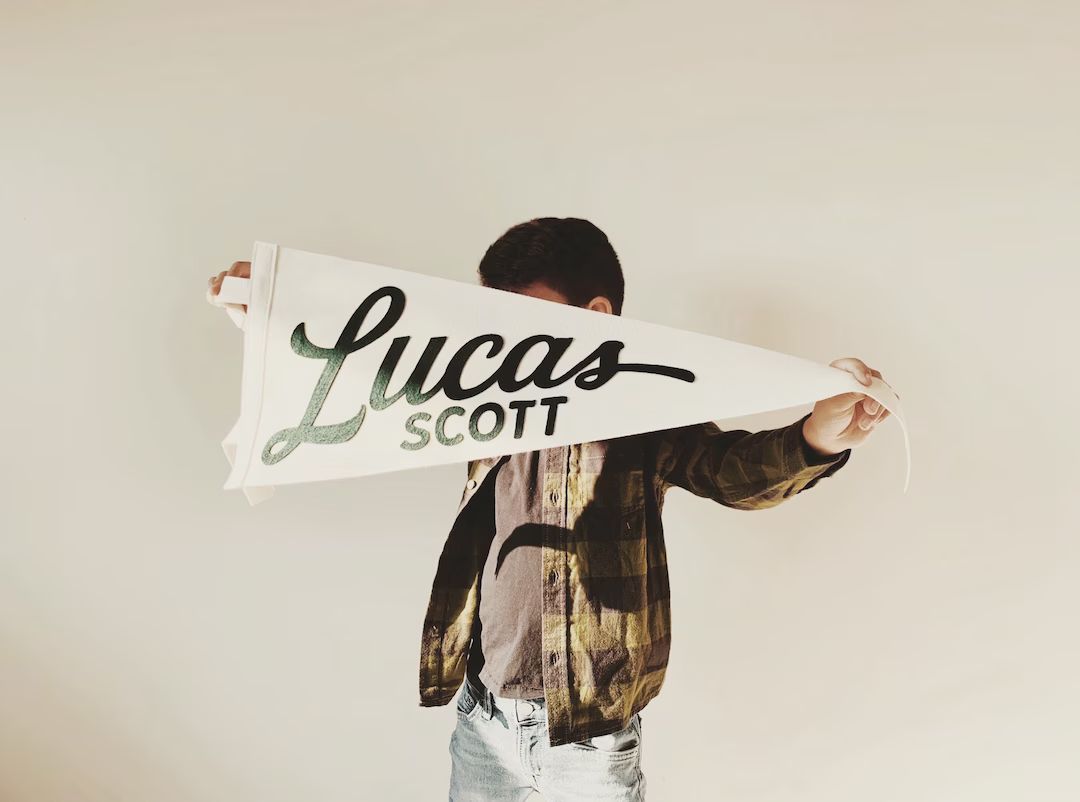 Lucas Pennant - Custom Name White Wool Felt Pennant Flag - Vintage Style Personalized Felt Pennan... | Etsy (US)